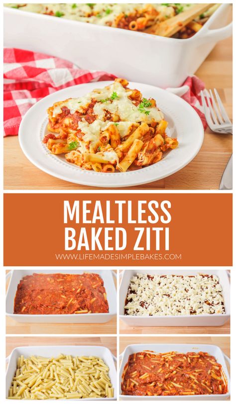 Meatless Baked Ziti Recipe Vegetarian Ziti, Meatless Baked Ziti, Asian Steak Bites, Ziti Recipe, Ziti Pasta, Ziti Recipes, Baked Ziti Recipe, Meatless Dinner, Veggie Delight