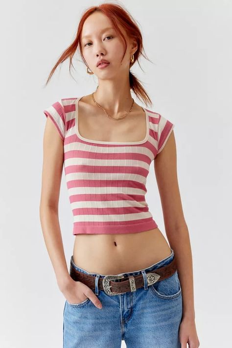 Women's Tops, Blouses, T-shirts + More | Urban Outfitters Urban Outfitters Clothes, Red Fits, Cropped Tee, Preppy Outfits, Striped Tee, Crop Tee, Women's Tops, Striped Shirt, Spring Outfits