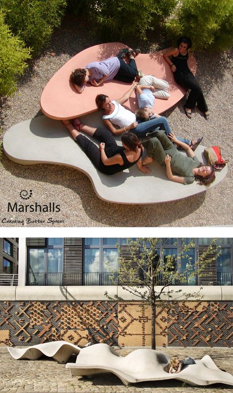 Open Air Seating, Public Seating Design Outdoor, Park Seating Design, Unique Outdoor Seating, Urban Seating, Urban Landscape Architecture, Concrete Seating, Park Seating, Creative Seating