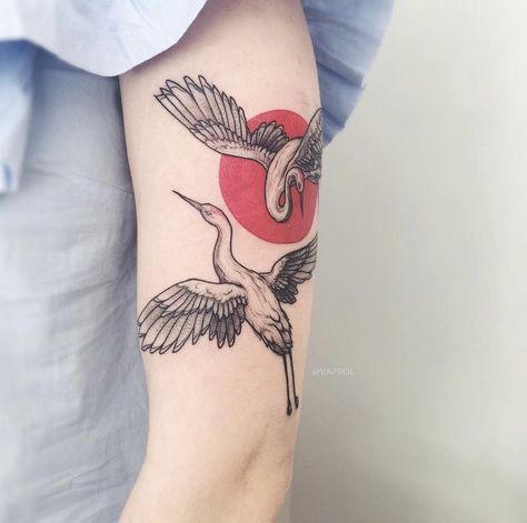 Paper Crane Tattoo, Swan Tattoo, Ma Tattoo, Crane Tattoo, With Tattoo, Tasteful Tattoos, Tattoos For Black Skin, Red Ink Tattoos, Inked Tattoo