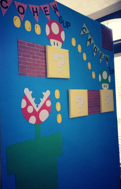 Mario Bros Party Backdrop, Mario Bros Backdrop, Mario Backdrop, Princess Peach Party, Christmas Cubicle Decorations, Mario Brothers Birthday Party, Mario Kart Party, Nintendo Party, Super Mario Bros Birthday Party