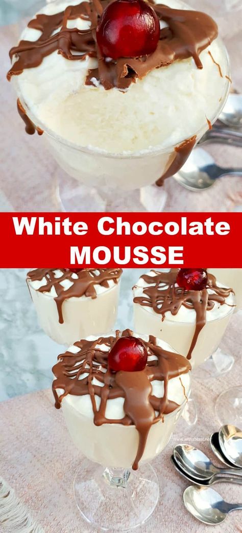 White Chocolate Mousse is so quick and easy to make and is perfect not only as a casual dessert, but for entertaining as well [make ahead friendly recipe] White Chocolate Mousse Recipe, Truffles Recipes, Cooking Desserts, Applesauce Cake, White Chocolate Mousse, Sweet Treats Recipes, Mousse Recipes, Bake Desserts, Mouthwatering Recipes