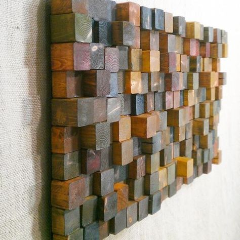 Modern Wall Decoration Patterns Created with Pixel Techniques and Wood Mosaic Wooden Wall Art Decor, Diy Wand, Into The Wood, Wood Mosaic, Block Wall, Exterior Wood, Into The Woods, Wall Sculpture, Wooden Art