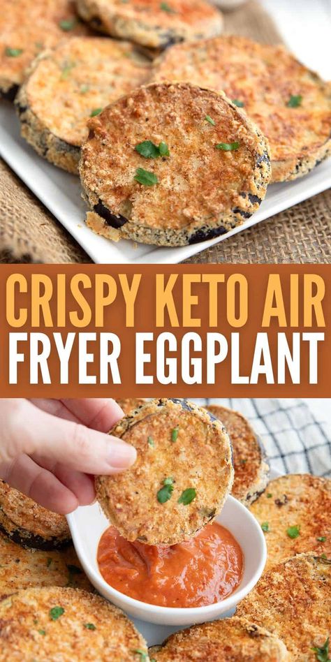 This delicious Air Fryer Eggplant has a crispy coating and a meltingly tender center. It's a wonderful and healthy way to serve this tasty low carb veggie! #eggplant #airfryerrecipes Keto Eggplant Recipes, Low Carb Eggplant Recipes, Fried Eggplant Recipes, Air Fryer Eggplant, Keto Eggplant, Eggplant Appetizer, Appetizer Easy, Fried Eggplant, Eggplant Parm