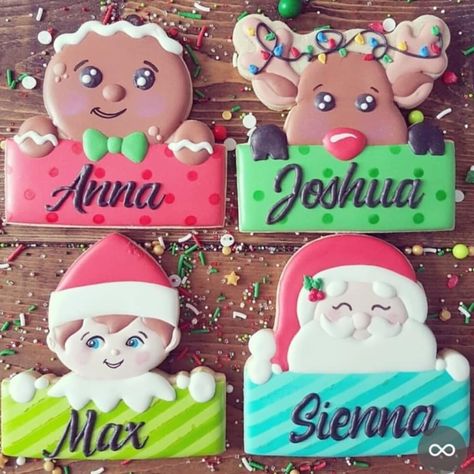 Personalized Sugar Cookies Christmas, Christmas Name Cookies, Christmas Cookies With Names, Piped Cookies, Personalized Christmas Cookies, Royal Cookies, Cookies Icing, Christmas Cookie Cake, Cookie Corner