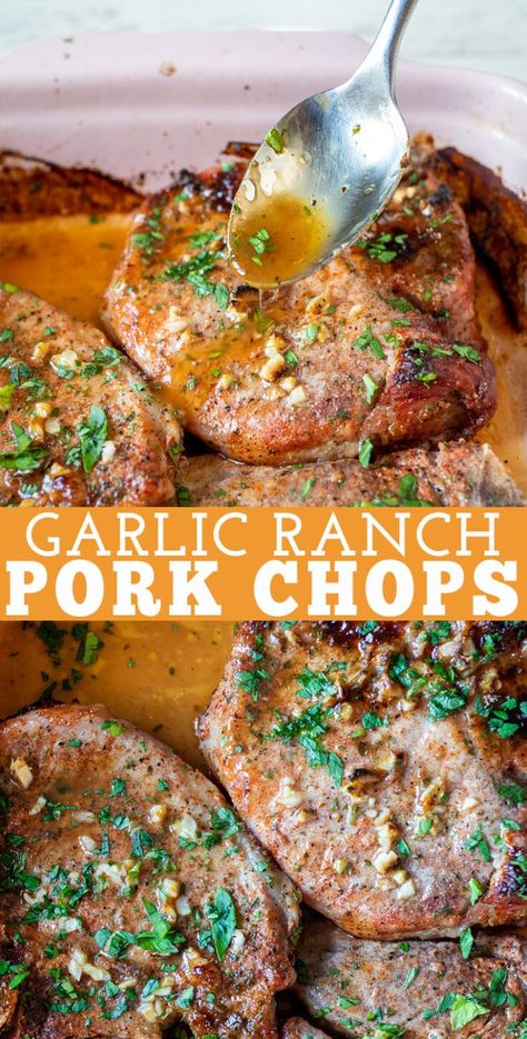 Ranch Pork Chops Baked, Butterfly Pork Chop Recipes, Oven Baked Garlic, Oven Pork Chops, Garlic Ranch, Baked Pork Chops Oven, Ranch Pork Chops, Cooking Pork Chops, Easy Pork Chops