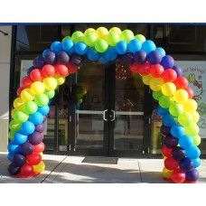 5 Color Balloon Arch, Trampoline Party Ideas, Yellow Party Decorations, Balloon Arch Ideas, Flower Balloons, Rainbow Balloon Arch, Trampoline Party, Balloons Galore, Fruit Clipart