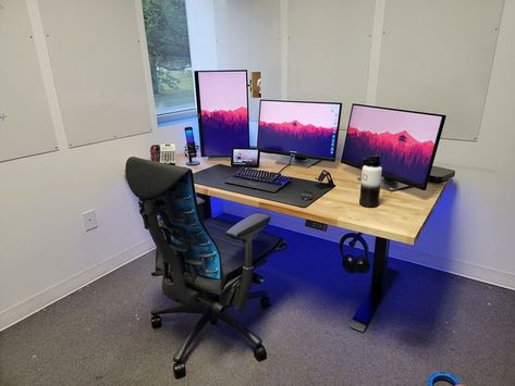 Office Desk Setup, Custom Butcher Block, Desk Lighting, White Boards, Creative Office, Under Desk, Mac Mini, Home Office Setup, Office Setup