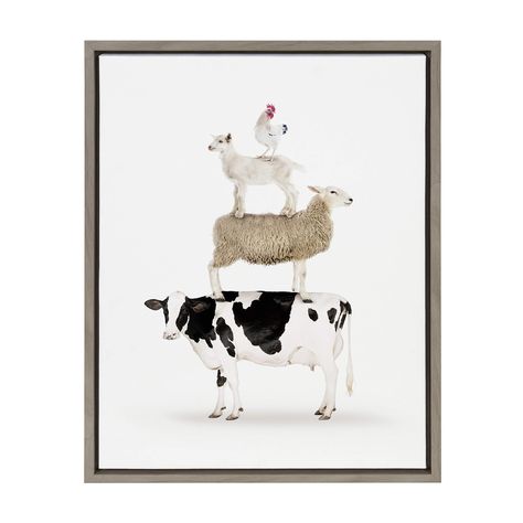 PRICES MAY VARY. Beautiful art printed on framed gallery wrapped canvas. Print name: "Stacked Farm Animals" by Amy Peterson Metal sawtooth hangers come attached on the inset MDF back for easy wall display The frame is lightweight polystyrene with display dimensions of 24 inches high by 18 inches across by 1.6 inches deep Gallery wrapped canvas is printed and framed in Waunakee, Wisconsin, USA of domestic and imported parts Print "Stacked Farm Animals" on canvas 2019 Amy Peterson Stacked Farm Animals, Cow Nursery, Farm Animal Nursery, Animal Wall Decor, Whimsical Decor, Bedroom Nursery, Colorful Wall Art, Framed Canvas Wall Art, Animal Wall Art