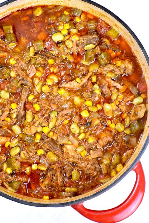 Brunswick Stew - GypsyPlate Southern Living Brunswick Stew, Keto Brunswick Stew, Beef Brunswick Stew Recipe, Crockpot Brunswick Stew Easy, Brunswick Stew Paula Dean, Brunswick Stew With Pulled Pork, Brunswick Stew Recipe Crockpot, Brunswick Stew Chicken, Brunswick Stew Recipe Paula Deen