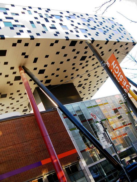 OCAD University ( /ˈoʊkæd/ oh-kad; commonly referred as OCAD U or OCAD) is a public university, whose campus is located in Toronto, Ontario, Canada. The school is within the Grange Park neighbourhood, and is across from the Art Gallery of Ontario. The school is Canada's largest and oldest educational institution for art and design.[4] OCAD U offers courses through the Faculties of Art, Design, Liberal Arts and Sciences, and alternative programs. Ocad University, Canadian Architecture, Toronto Neighbourhoods, Bridge Structure, Glass Bridge, Art Gallery Of Ontario, Concrete Buildings, School Culture, Toronto Ontario Canada