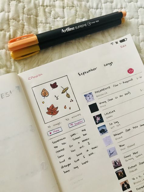 bullet journal playlist, bujo inspo ✪ @minnie907 Playlist Bujo Ideas, Bujo Inspo Page, Playlist Journal Aesthetic, Bujo Playlist Spread, Bujo Inspo Aesthetic, My Playlist Journal, Playlist Journal Ideas, Bullet Journal Playlist Page, Playlist Notes