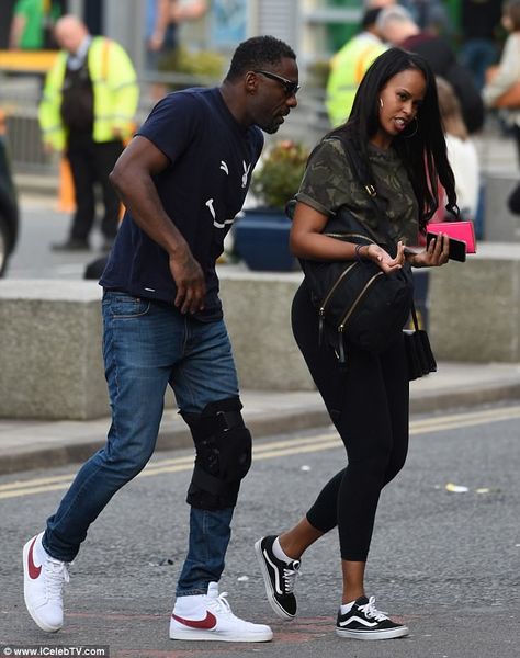 He Has A New Girlfriend, Idris Elba Style, Big T Shirt Outfits, Idris Elba Wife, Actor Idris, Black Celebrity Couples, Mystery Woman, Men's Summer Outfit, Manchester Airport