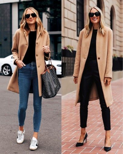 Coat Outfit Casual, Camel Coat Outfit, Fall Fashion Coats, Casual Weekend Outfit, Blue Ripped Jeans, Fashion Jackson, Mode Casual, Bodysuit Fashion, Coat Outfits