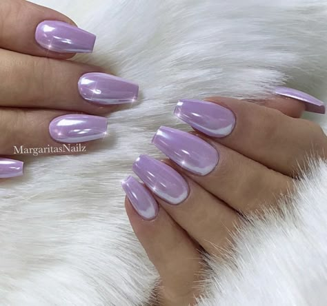 Chrome Coffin, Purple Chrome Nails, Cotton Candy Nails, Candy Nails, Chrome Nail Art, Chrome Nails Designs, Purple Nail Polish, Lavender Nails, Short Coffin Nails