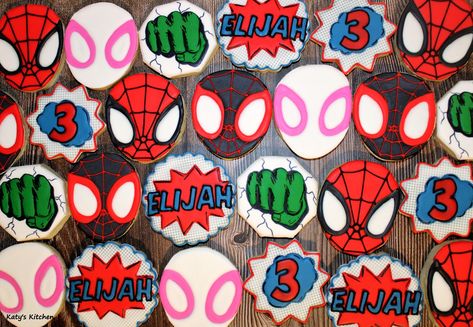 Spidey And Friends Birthday Cake, Spidey And Friends Birthday, Spiderman And His Amazing Friends, Friends Cupcakes, Friends Cookies, Drinks Homemade, Kids Birthday Cakes, Spiderman Birthday Party Decorations, Friends Birthday Cake