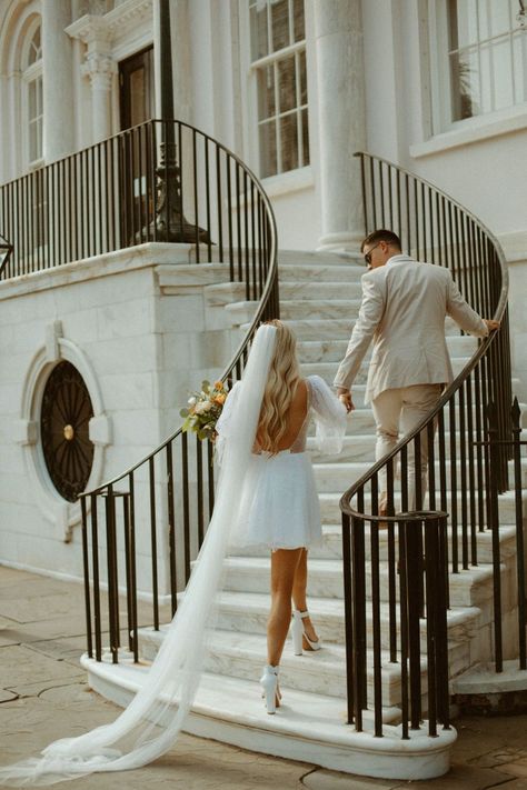 Classy Charleston Elopement - Valerie Detter Photography White Dress Courthouse Wedding, Elopement Dress Courthouse, Charleston Courthouse Wedding, Civil Ceremony Dress Courthouse Wedding, Vintage Bridal Photoshoot, Court House Wedding Ideas Dresses, Courthouse Wedding Cake, Wedding Courthouse Dress, Courthouse Elopement Dress