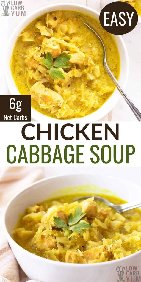 A quick and easy to make keto chicken cabbage soup with curry. If you love the spices used in Indian cooking, this stew will be a real treat. Stove Top Cabbage, Cabbage Soup Instant Pot, Chicken And Cabbage Soup, Cabbage Chicken Soup, Chicken Cabbage Soup, Soup With Curry, Cabbage Soup Crockpot, Cabbage Soup Diet Plan, Cabbage Curry