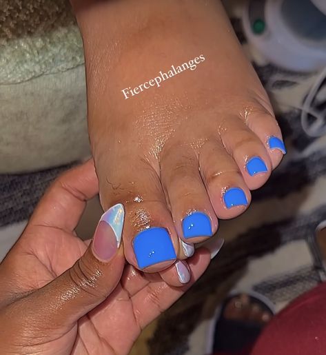 Light Blue Pedicure Toes, Blue Acrylic Toes, Baby Blue Toes, Blue French Tip Toes, Royal Blue Toe Nails, Blue Toes Nails, Blue Pedicure, Purple Toe Nails, Blue Toe Nails