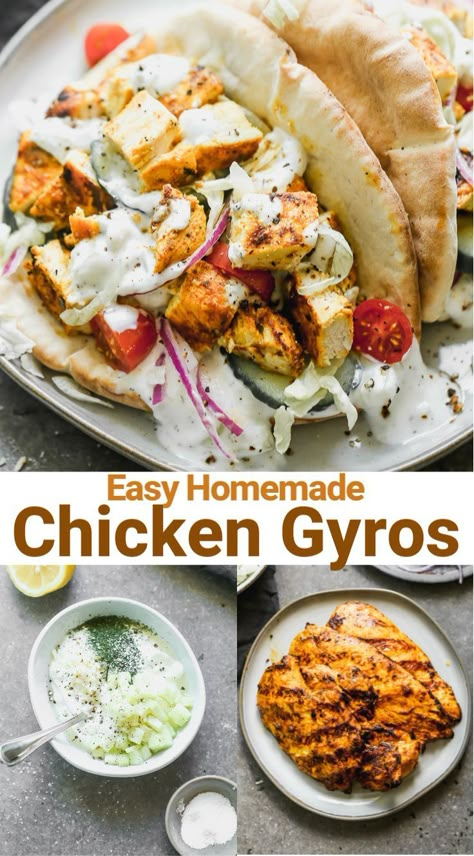 Easy Chicken Gyros, Chicken Gyros Recipe, Gyros Recipe, Chicken Gyro Recipe, Gyro Recipe, Chicken Gyros, Resep Diet, Summer Recipes Dinner, Health Dinner