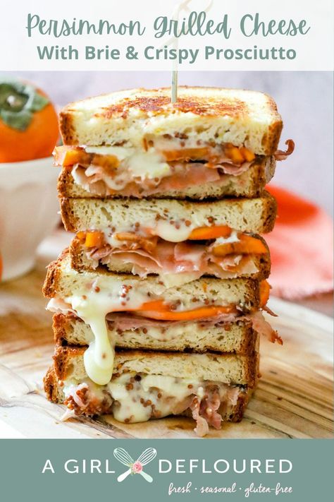 Persimmon Grilled Cheese with Prosciutto Grilled Cheese Brie, Brie Prosciutto, Fall Grilling, Fall Lunch, Persimmon Recipes, Best Sandwich Recipes, Grainy Mustard, Grilled Cheese Sandwiches, Fall Comfort Food