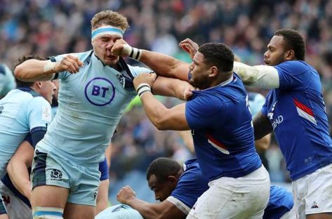 Mohamed Haouas was red-carded for punching Jamie Ritchie Jamie Ritchie Rugby, Stuart Hogg, France Rugby, Rugby Men, Man Of The Match, Six Nations, Bbc Sport, Free Kick, Red Card