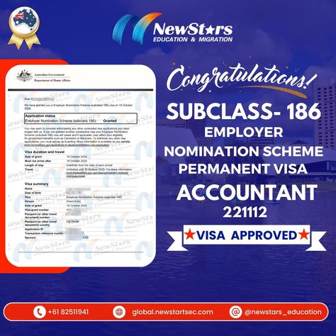 🎉 𝐔𝐧𝐥𝐨𝐜𝐤 𝐘𝐨𝐮𝐫 𝐀𝐮𝐬𝐭𝐫𝐚𝐥𝐢𝐚𝐧 𝐃𝐫𝐞𝐚𝐦 𝐰𝐢𝐭𝐡 𝐍𝐞𝐰𝐒𝐭𝐚𝐫𝐬 𝐄𝐝𝐮𝐜𝐚𝐭𝐢𝐨𝐧 & 𝐌𝐢𝐠𝐫𝐚𝐭𝐢𝐨𝐧!🌟 🇦🇺✈️ 🎉 🎉 Congratulations to our clients for their Subclass 𝐒𝐮𝐛𝐜𝐥𝐚𝐬𝐬 𝟏𝟖𝟔 𝐄𝐦𝐩𝐥𝐨𝐲𝐞𝐫 𝐍𝐨𝐦𝐢𝐧𝐚𝐭𝐢𝐨𝐧 𝐯𝐢𝐬𝐚 approval ; ✅ 𝐎𝐜𝐜𝐮𝐩𝐚𝐭𝐢𝐨𝐧: -Accountant - 221112 🚀🚀 Are you a skilled Accountant with 3 years of experience and a sponsoring employer? 🌟 𝐘𝐨𝐮 𝐜𝐨𝐮𝐥𝐝 𝐛𝐞 𝐞𝐥𝐢𝐠𝐢𝐛𝐥𝐞 𝐟𝐨𝐫 𝐭𝐡𝐞 𝐒𝐮𝐛𝐜𝐥𝐚𝐬𝐬 𝟏𝟖𝟔 𝐄𝐦𝐩𝐥𝐨𝐲𝐞𝐫 𝐍𝐨𝐦𝐢𝐧𝐚𝐭𝐢𝐨𝐧 𝐯𝐢𝐬𝐚! This permanent residency visa allows skilled workers to live and work in Australia indefinitely. Let us guide you throug... Permanent Residency, Work In Australia, Melbourne, Accounting, Government, Australia, Let It Be, Education, Quick Saves