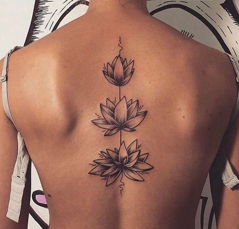 Lotus flowers spine tattoo. Simple Lotus Flower Tattoo, Tato Mandala, 27 Tattoo, Lotusblume Tattoo, Tattoo Son, Flower Spine Tattoos, Lotus Flower Tattoo Design, Tato Minimal, Tato Jari