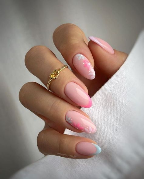 Unghie Sfumate, Pink Chrome Nails, Daisy Nails, Summery Nails, Pink Nail Art, Blush Nails, Almond Nails Designs, Short Acrylic Nails Designs, Nail Designs Spring