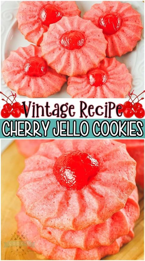 Cherry Jello Recipes, Vintage Cookie Recipes, Jello Cookies Recipe, Cherry Cookies Recipes, Jello Cookies, Moms Recipes, Christmas Buffet, Cherry Cookies, Maraschino Cherries