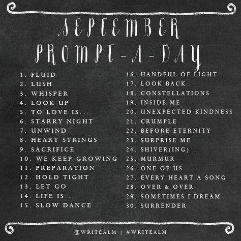 September Prompts, September Writing, Songwriting Prompts, Creativity Prompts, Poetry Prompts, Daily Writing Prompts, Inspirational Songs, Writing Exercises, Writing Inspiration Prompts