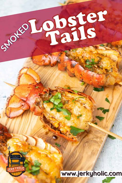 These buttery smoked lobster tails are incredibly delicious paired with the garlic chive butter spread, which take these to the next level! via @Jerkyholic Smoked Turkey Tails Recipe, Smoked Lobster Tail, Smoked Lobster Tail Recipe, Turkey Tails Recipe, Garlic Chive Butter, Smoked Lobster, Lobster Tail Recipe, Chive Butter, Garlic Butter Rice