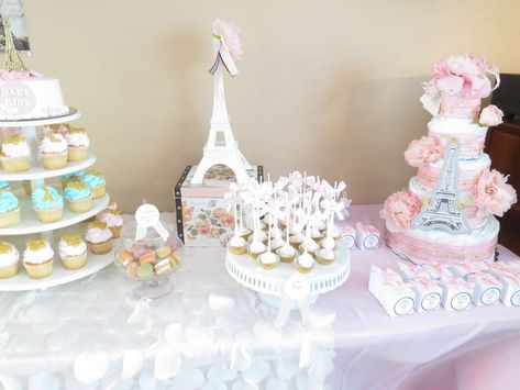 Paris Inspired Baby Shower Baby Shower Party Ideas | Photo 2 of 30 | Catch My Party Paris Baby Shower Theme, Baby Shower Unique, Paris Baby Shower, Paris Tea, Pyjamas Party, Baby Shower Tea, Baby Shower Party Ideas, Paris Inspired