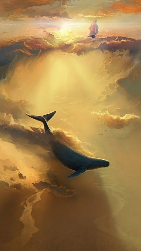 Whale Art, A Whale, Fantasy Art Landscapes, 판타지 아트, In The Ocean, Surreal Art, Scenery Wallpaper, Fantasy Landscape, Anime Scenery