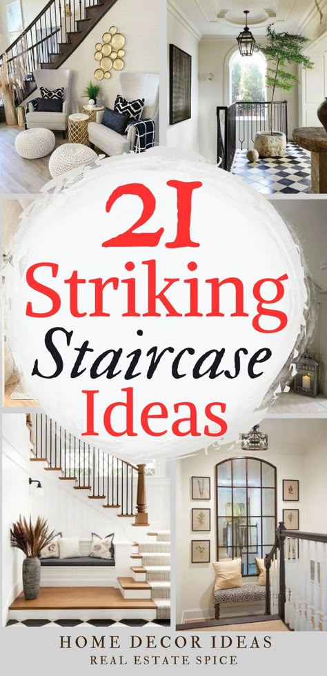 21 STRIKING Staircase Landing Ideas Stairs With Low Ceiling, Hallway And Staircase Ideas, Switchback Stairs With Landing, Foyer Ideas Entryway Stairs Entrance, Two Toned Staircase, Stair Entrance Ideas, Stairway Ideas Staircase Remodel, Stairway Decorating Entryway, Foyer Staircase Entryway Decor