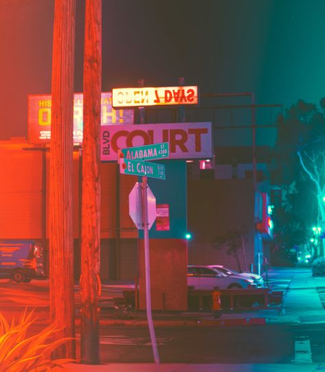 Colorful City Aesthetic, Color Theory Photography, Vhs Aesthetic, Neon Noir, Background References, Mood Tone, Vice City, Aesthetic Places, Colorful City