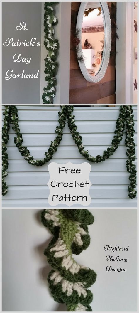 Crochet Holiday Garland. Free Pattern. Customize the colors and length. Crochet Christmas Garland, Crochet Holiday, Crochet Bunting, Diy Christmas Garland, Crochet Garland, Christmas Garlands, Crochet Christmas Trees, Crochet Christmas Decorations, Crochet Leaves