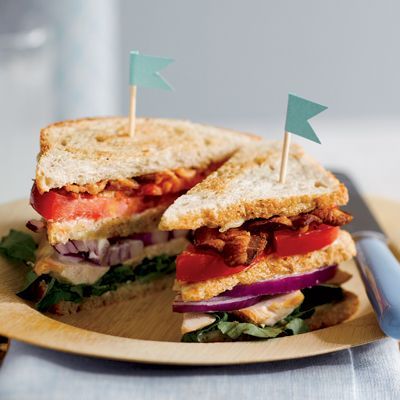 Triple-Decker Chicken Sandwich Triple Decker Sandwich, Summer Sandwiches, Beefsteak Tomato, Chicken Sandwich Recipes, Tailgating Recipes, Tailgate Food, Mediterranean Dishes, Bacon Recipes, Chicken Bacon