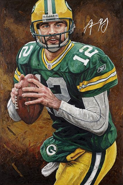 Aaron Rogers, Bart Starr, Nfl Football Art, Sports Painting, Green Bay Packers Football, Packers Football, Packers Fan, Aaron Rodgers, Football Art