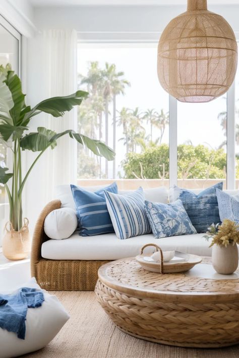 Coastal Boho Decor, Malibu Home, Beach House Living Room, Apartment Decoration, Coastal Interiors Design, Vogue Living, Coastal Living Rooms, Bleu Pastel, Beach House Interior