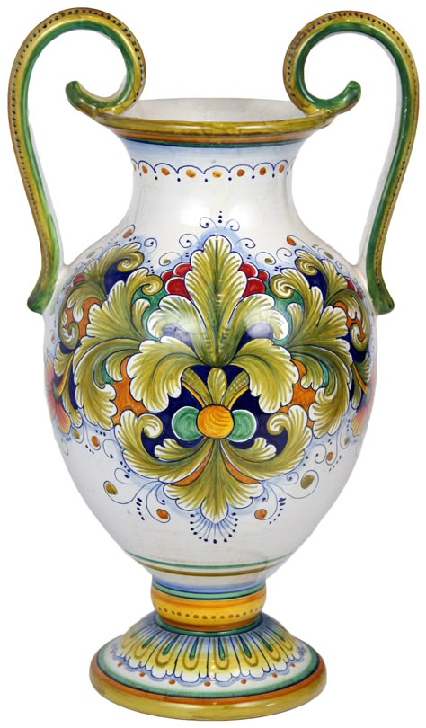 italian style pottery | Italian Ceramic handled Table Vase - Acanthus style - 42cm high x 25cm ... Deruta Pottery, Italian Majolica, Majolica Pottery, Italian Table, Vase Ceramic, Italian Pottery, Table Vase, Italian Ceramics, Keramik Vase