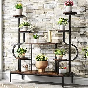 Amazon.com: Tribesigns 8-Tier Metal Plant Stand, Large Tall Plant Shelf for Multiple Plants, Round & Square Boards, Wood Indoor Ladder Holder Flower Rack for Living Room, Patio, Balcony (Rustic Brown & Black) : Patio, Lawn & Garden Tall Plant Shelf, Plant Stand Large, Round Shelf, Porch Plants, Flower Rack, Tall Plant, Corner Plant, Support Pour Plante, Wood Pots