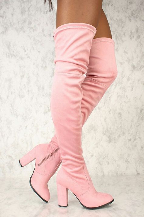 Pink Thigh High Boots, Pink Knee High Boots, Cute Shoes Heels, Petite Fashion Tips, Dressy Shoes, Thigh High Boots Heels, Cute Leggings, Pink Round, Clubwear For Women