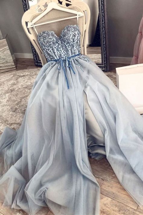 Luulla Dresses, Blue Dress Formal, Sweetheart Prom Dress, Blue Tulle, Beaded Prom Dress, Long Prom Dresses, Custom Size Dresses, Grad Dresses, Dress Formal