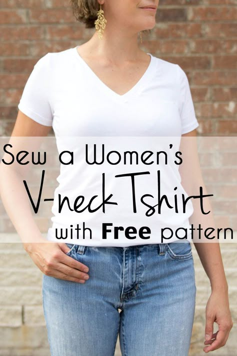 Sew a V-neck Women's T-shirt - Use this free pattern and tutorial from Melly Sews. Every girl needs this! Sew Tshirt, Melly Sews, T Shirt Sewing Pattern, Sewing Tops, Shirt Sewing Pattern, Make Your Own Clothes, Tshirt Pattern, Diy Couture, Sewing For Beginners