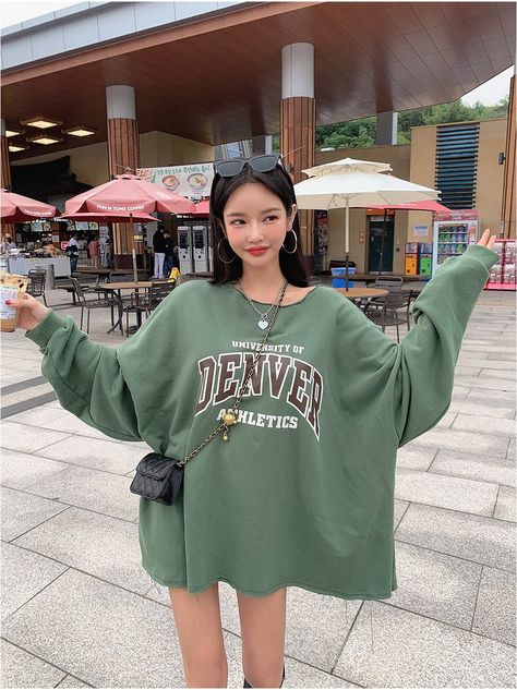 choper Denver Off Sweatshirt | Sweatshirts & Hoodies for Women | KOODING Oversized Hoodie Outfit With Skirt, Oversized Hoodie Skirt Outfits, Oversized Drop Shoulder Winter Hoodie, Hoodie Skirt Outfits, Oversized Everyday Hoodie Top, Oversized Kawaii Sweatshirt For Streetwear, Oversized Hoodie Outfit Korean Girl, Crewneck Sweaters, Hoodies For Women