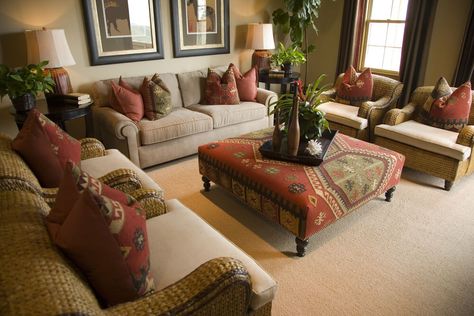 Living Room With Ottoman, Kitchen Living Rooms, Sofa Design Ideas, Cozy Living Room Design, Ottoman Decor, Ottoman Coffee, Trendy Living Rooms, Design Seeds, Brown Living Room