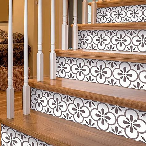 Scandinavian Stairs, Vinyl Stair Risers, Staircase Decals, Stair Riser Vinyl, Wallpaper Stairs, Vinyl Stairs, Stairs Renovation, Hallway Stairs, Stair Riser Decals