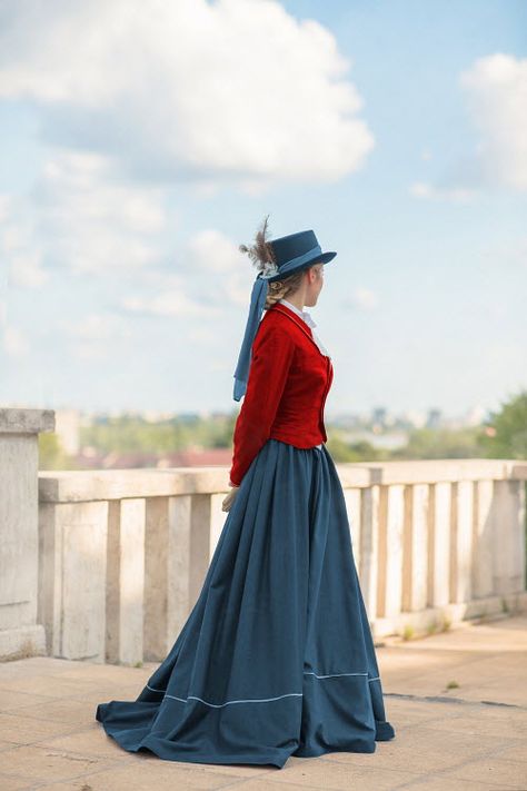 Victorian woman standing on terrace by Ildiko Neer © Trevillion Images. Victorian Traveling Dress, Blue Victorian Dress With Historical Design, Victorian Strong Woman, Victorian Riding Dress, Trevillion Images, Victorian Woman Riding Horse, Hidden Images, Victorian Women, Woman Standing