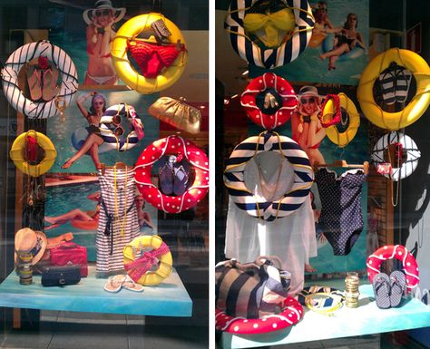 Beach Theme Window Display, March Window Display Ideas, Summer Store Window Display, Summer Display Ideas, Summer Store Display, Summer Window Display Store Fronts, Beach Window Display, Window Display Summer, Summer Shop Window